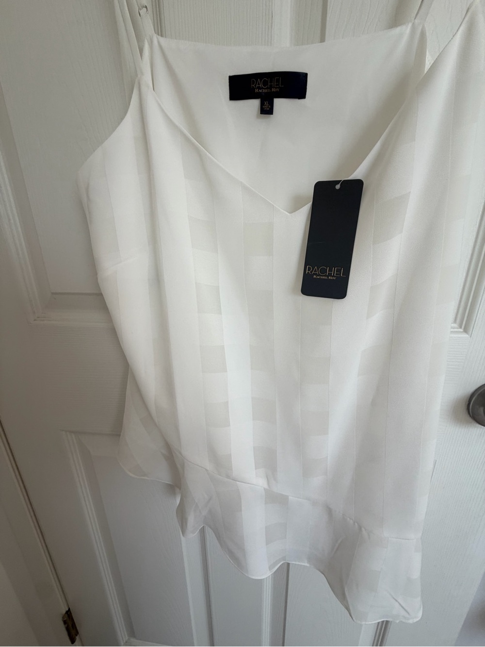 Rachel White Striped Silk-Look Camisole